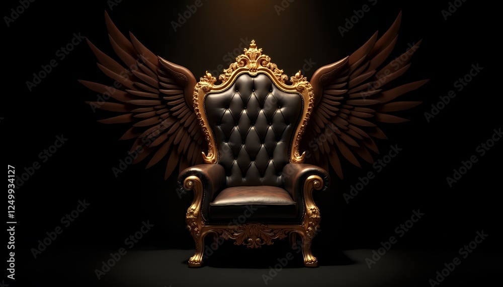 Luxury Winged Throne with Golden Details Isolated on Dark Background