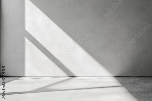 Sunlight casting sharp shadows across a textured white wall in an empty space