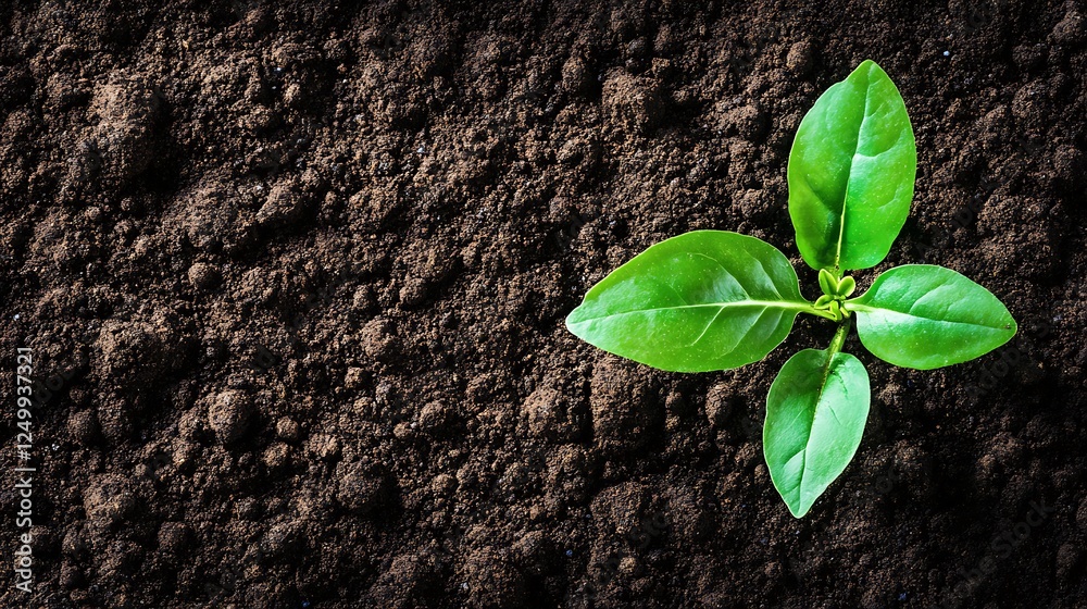 Naklejka premium New Life Emerging from the Earth: A Tiny Sprout in Rich Soil