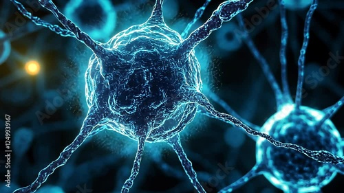 Microscopic view of neurons interconnected in a dark background showcasing intricate details of neural networks