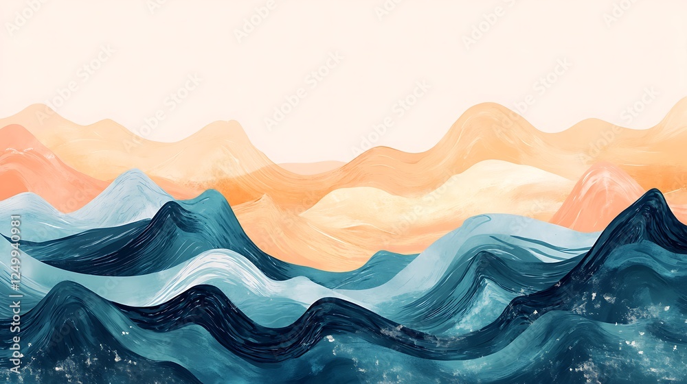 Abstract Painting of Blue and Orange Mountains Abstract Painting of Blue and Orange Mountains