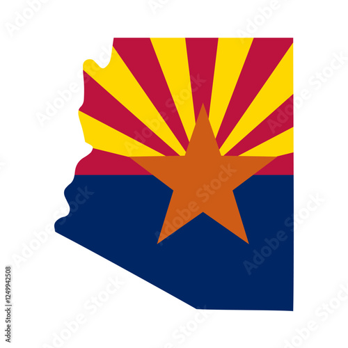 Arizona flag in shape of map. USA patriotic sign. Vector template for typography poster, banner, flyer, greeting card, shirt design, etc.