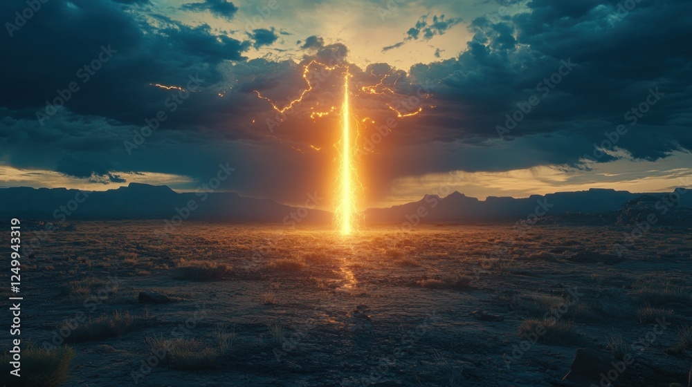 Golden Light Beam Descends Upon A Desolate Landscape Golden Light Beam Descends Upon A Desolate Landscape