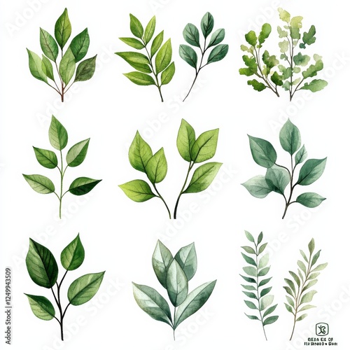 Wallpaper Mural Realistic Watercolor and Ink Herb and Leaf Set with Soft and Intricate Details Torontodigital.ca