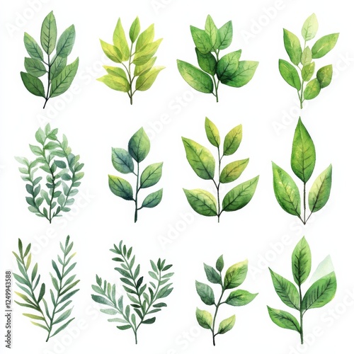 Hand-Drawn Watercolor and Ink Collection of Various Herbs and Leaves