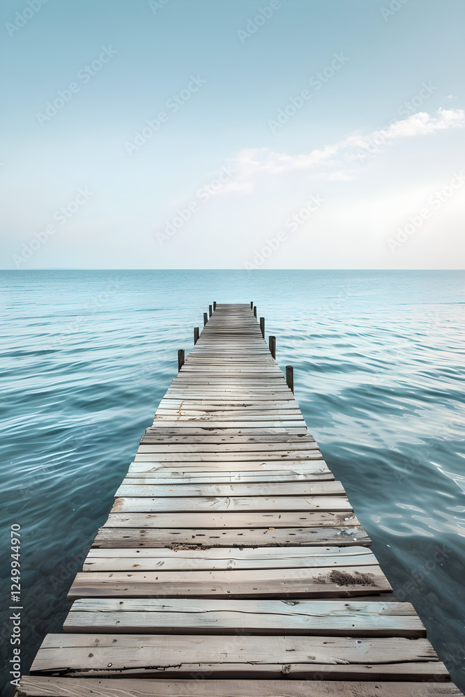 Idyllic Wooden Pier Extending Into Calm Sea Under Golden Sunset With Clear Sky and Gentle Waves Idyllic Wooden Pier Extending Into Calm Sea Under Golden Sunset With Clear Sky and Gentle Waves