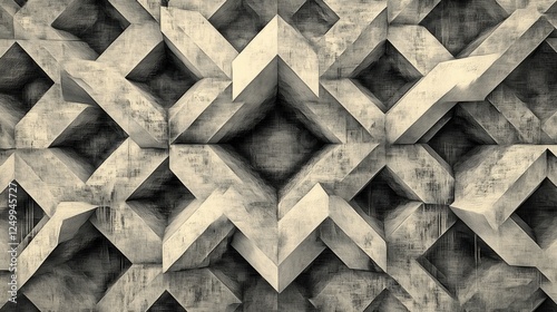 Abstract Geometric Background with 3D Shapes in Monochrome Tones for Modern Design Projects and Creative Works