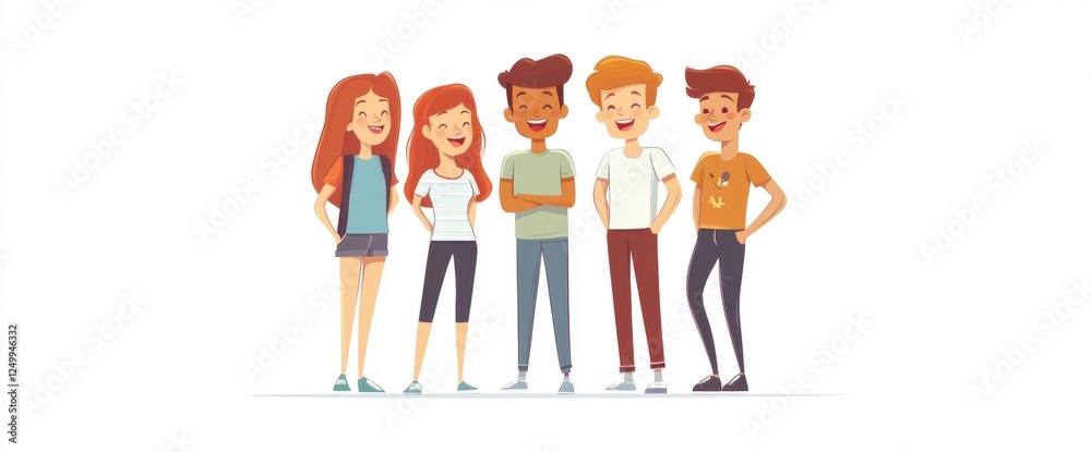 Happy group of friends standing together and smiling illustration isolated on a white background with copy space Smiling young people in casual having fun at a party or gathering Generative AI Happy group of friends standing together and smiling illustration isolated on a white background with copy space Smiling young people in casual having fun at a party or gathering Generative AI