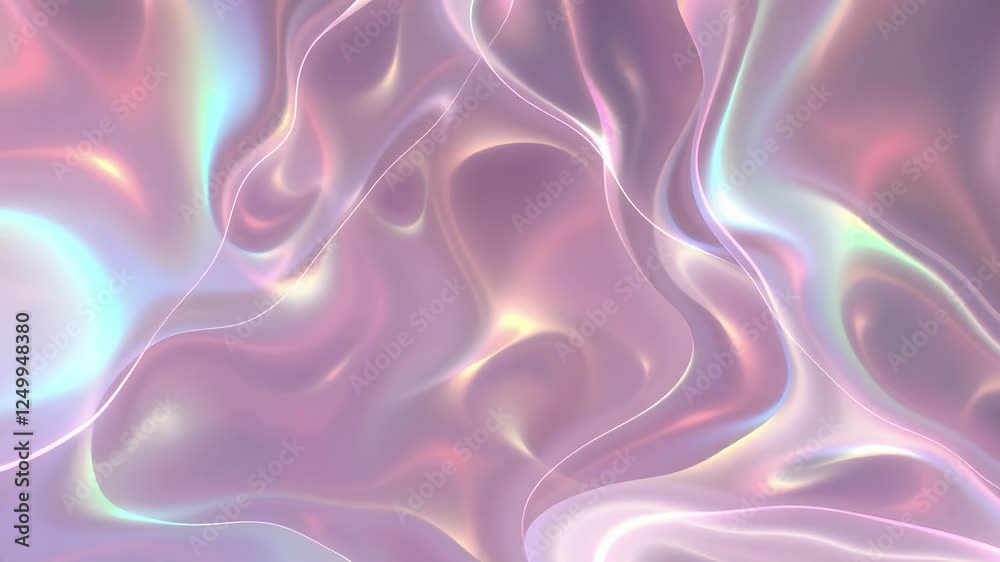 Iridescent Flow Waves, Abstract Energy Animation, Magical Shimmer Background. Minimalist holographic abstract motion backdrop. Fluid holo background with waves. Animation of flowing, iridescent shapes