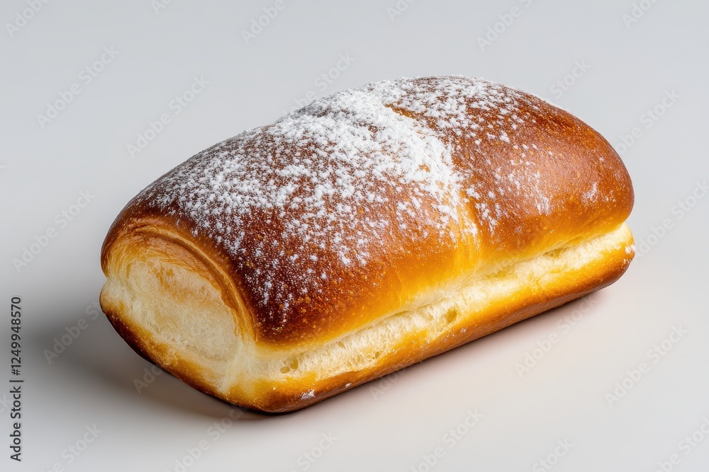 Freshly Baked Sweet Bread Loaf with Powdered Sugar on White Background for Food Photography Freshly Baked Sweet Bread Loaf with Powdered Sugar on White Background for Food Photography