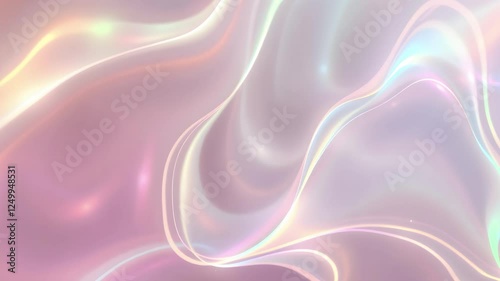 Iridescent Flow Waves, Abstract Energy Animation, Magical Shimmer Background. Minimalist holographic abstract motion backdrop. Fluid holo background with waves. Animation of flowing, iridescent shapes