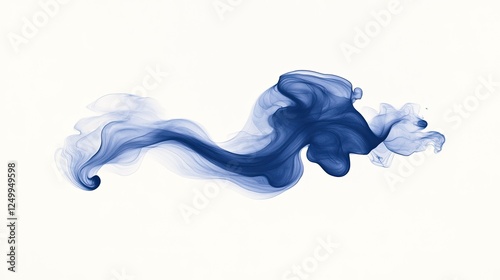 Abstract blue smoke swirling gracefully against a white background, evoking tranquility and movement photo