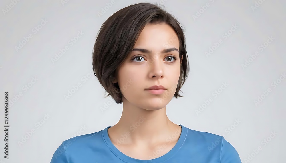 Attractive Young Woman with Short Hair Looking Away Portrait Attractive Young Woman with Short Hair Looking Away Portrait