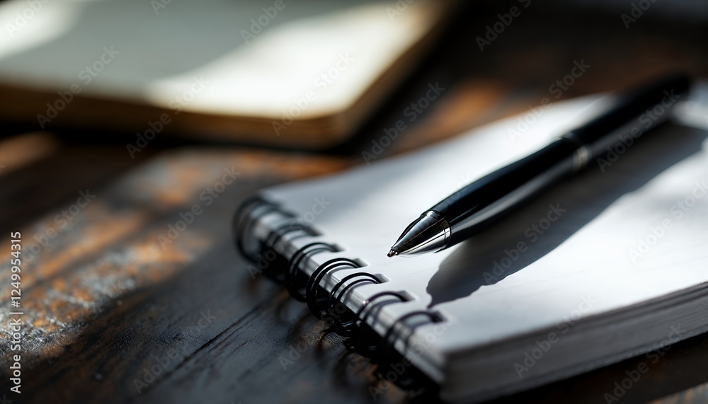 Pen Resting on Open Notebook for Writing or Note Taking Pen Resting on Open Notebook for Writing or Note Taking