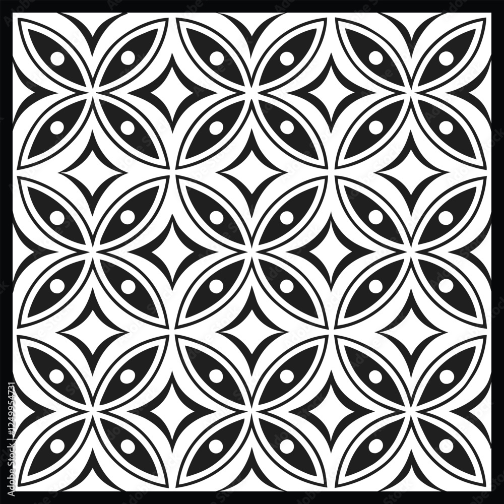 Modern Botanical Swirl & Geometric Tile | Black & White Ornamental Vector Pattern for Textile, Wallpaper, Packaging, Interior & Digital Art |Seamless Floral Abstract Design.
Modern Botanical Swirl & Geometric Tile | Black & White Ornamental Vector Pattern for Textile, Wallpaper, Packaging, Interior & Digital Art |Seamless Floral Abstract Design.