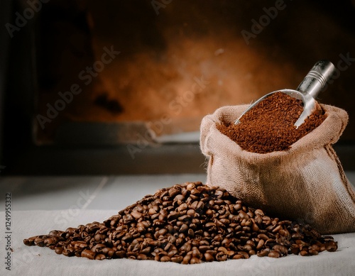 Perfectly roasted beans make the perfect cup of coffee photo