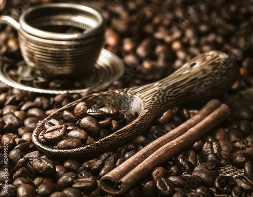 Perfectly roasted beans make the perfect cup of coffee photo