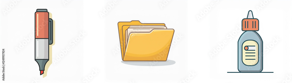 Description:
Image displays highlighter, file folder, and glue bottle icons, representing office or school stationery and organization tools.
Keywords: Description:
Image displays highlighter, file folder, and glue bottle icons, representing office or school stationery and organization tools.
Keywords: