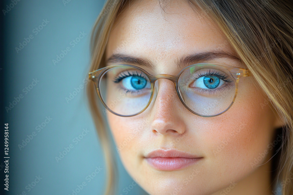 Woman with glasses, confident gaze at camera. Woman with glasses, confident gaze at camera.