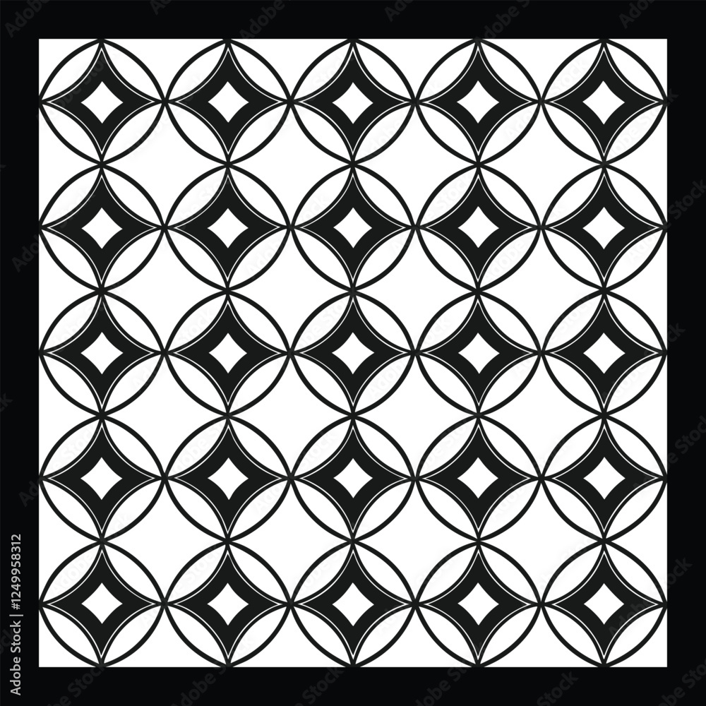 Naklejka premium Modern Botanical Swirl & Geometric Tile | Black & White Ornamental Vector Pattern for Textile, Wallpaper, Packaging, Interior & Digital Art | Seamless Floral Abstract Design