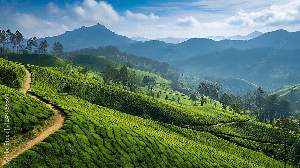 Fototapeta premium Serene Tea Plantation Landscape in the Mountains