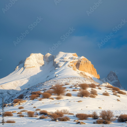 HIGUERA SECA EN SIERRA TRAMONTANA CON NIEVE, INCA, MALLORCA, ISLAS BALEARES photo