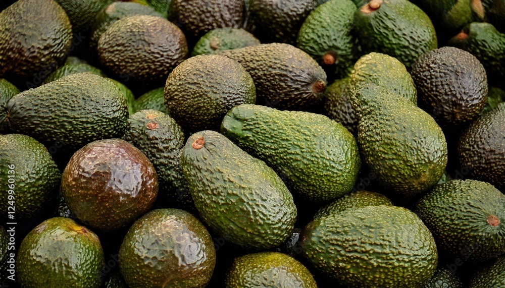 Fresh avocados piled in a market display ready for purchase in a vibrant atmosphere Fresh avocados piled in a market display ready for purchase in a vibrant atmosphere