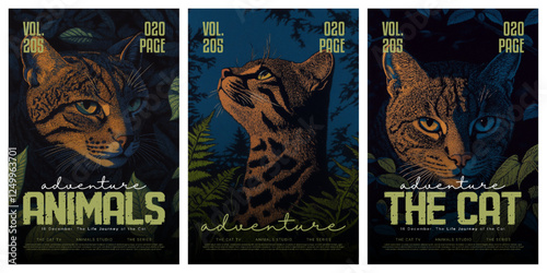 Cat. Set of vector posters with cat. Background images for cover, magazine, banner, poster
