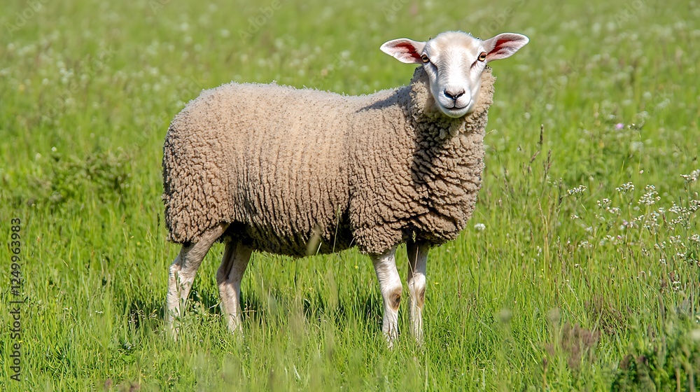 A Fluffy Sheep in a Lush Green Pasture A Fluffy Sheep in a Lush Green Pasture
