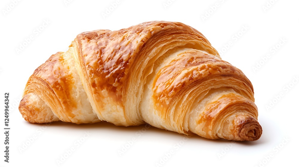 Golden Brown Flaky Croissant on White Background Golden Brown Flaky Croissant on White Background