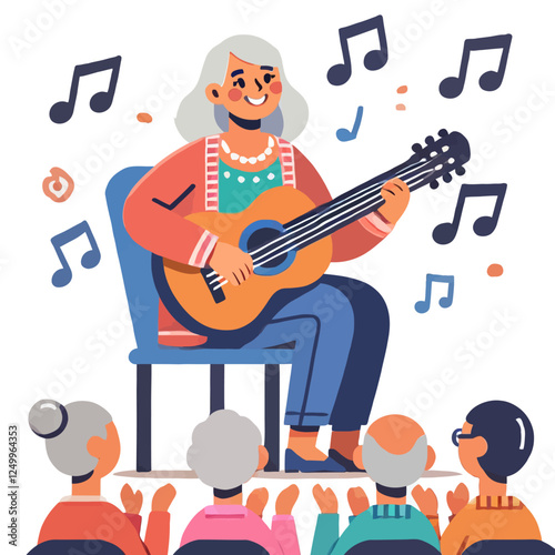 Elderly Woman Playing Guitar for Audience Illustration