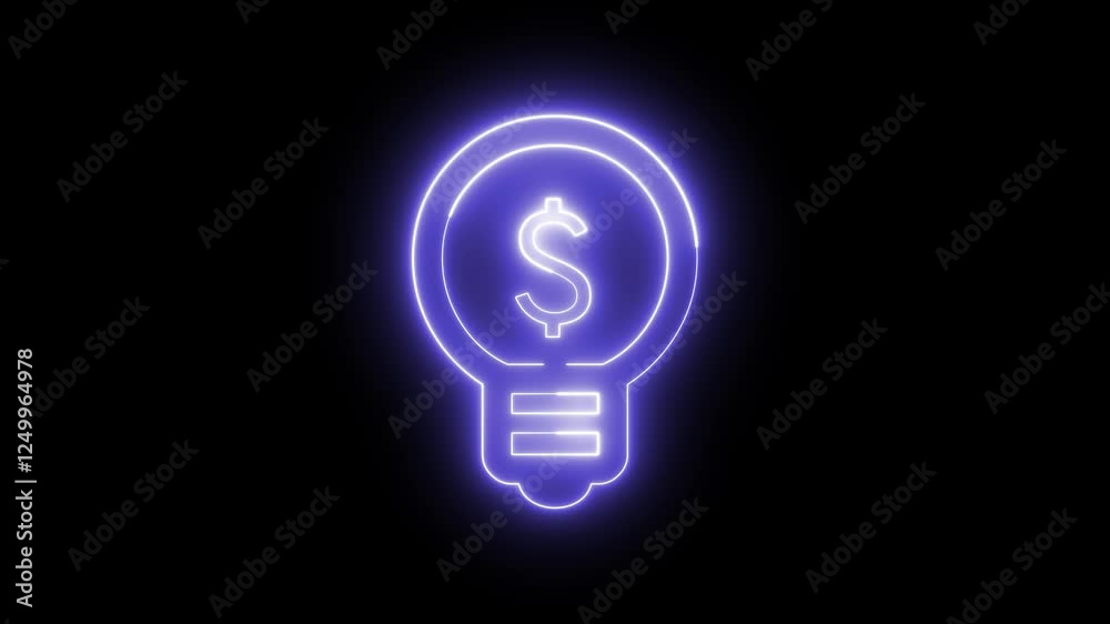 Neon light animation of a light bulb icon with a currency sign Neon light animation of a light bulb icon with a currency sign