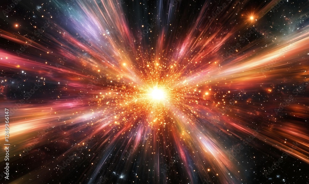 Naklejka premium Cosmic Radiance, An Exploding Starburst of Colors in the Vast Universe