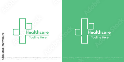 Hospital healthcare logo design illustration. Abstract creative plus cross mark silhouette green health medical care doctor clinic cure help support biology. Minimal simple vector icon symbol.
