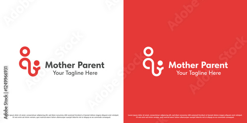 Mother child family logo design illustration. Silhouette of child parent mother love care heart mature maternal gentle hope dream feeling embrace hug affection. Minimal simple vector icon