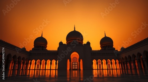 Sunset Silhouette of Grand Mosque Peaceful Islamic Architecture photo