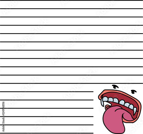 Line sheet and a drawing of an open mouth with a tongue hanging out.