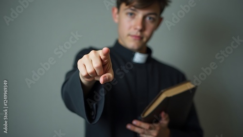 Young clergyman points - You are needed - For inspiring religious content