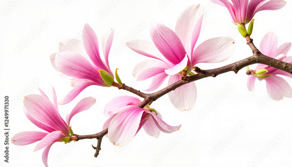 Magnolia flowers blooming on branch with white background Magnolia flowers blooming on branch with white background