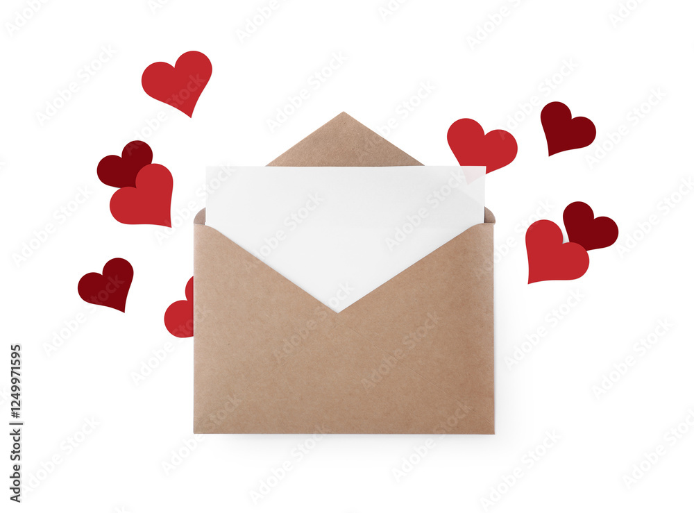 Envelope and paper hearts on white background. Love letter Envelope and paper hearts on white background. Love letter