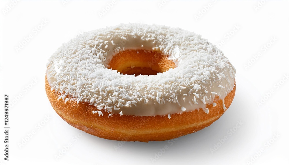 Hole Coconut Donut with Glaze Toping on White Background Isolated Hole Coconut Donut with Glaze Toping on White Background Isolated