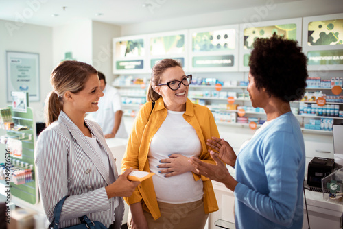 Wallpaper Mural Pregnant woman shopping with friends in a drug store pharmacy Torontodigital.ca