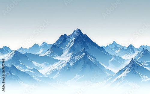 Wallpaper Mural Snowy mountain range, serene landscape, digital art, tranquil scene,  background imagery, peaceful view Torontodigital.ca