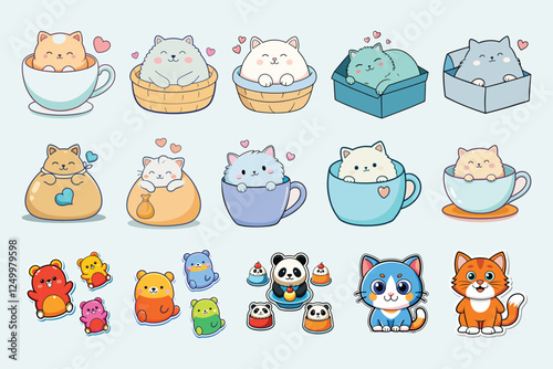 Cute cartoon animals in various poses and settings