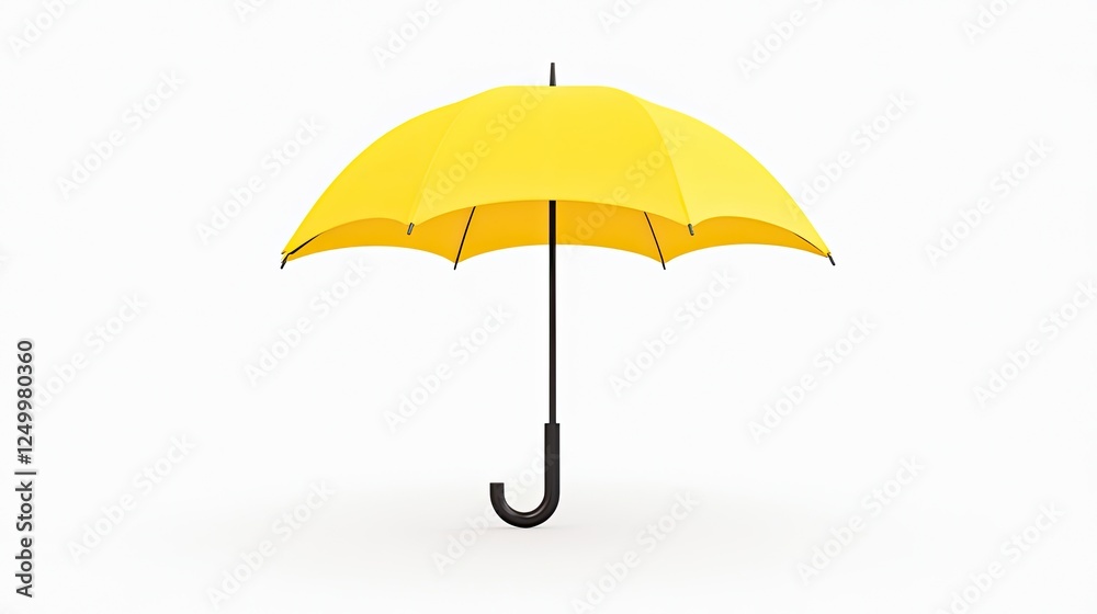 Bright yellow umbrella standing upright against a plain white background, showcasing simplicity Bright yellow umbrella standing upright against a plain white background, showcasing simplicity