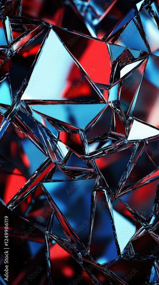 Shattered Glass Abstract Background Red and Blue Crystal Fragments Shattered Glass Abstract Background Red and Blue Crystal Fragments