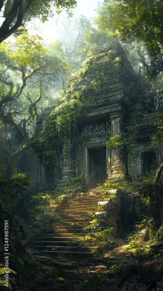 Ancient Stone Temple Overgrown In Lush Jungle Foliage Ancient Stone Temple Overgrown In Lush Jungle Foliage