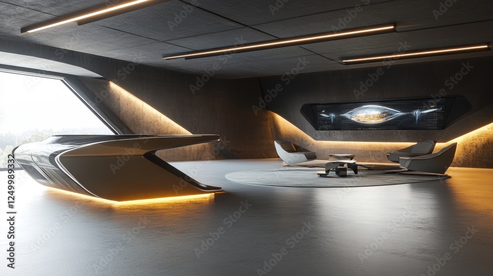 Fototapeta premium Futuristic Lounge Design Modern Office Space