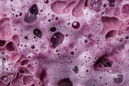 Close-up of fermenting grapes with foam and skins.
