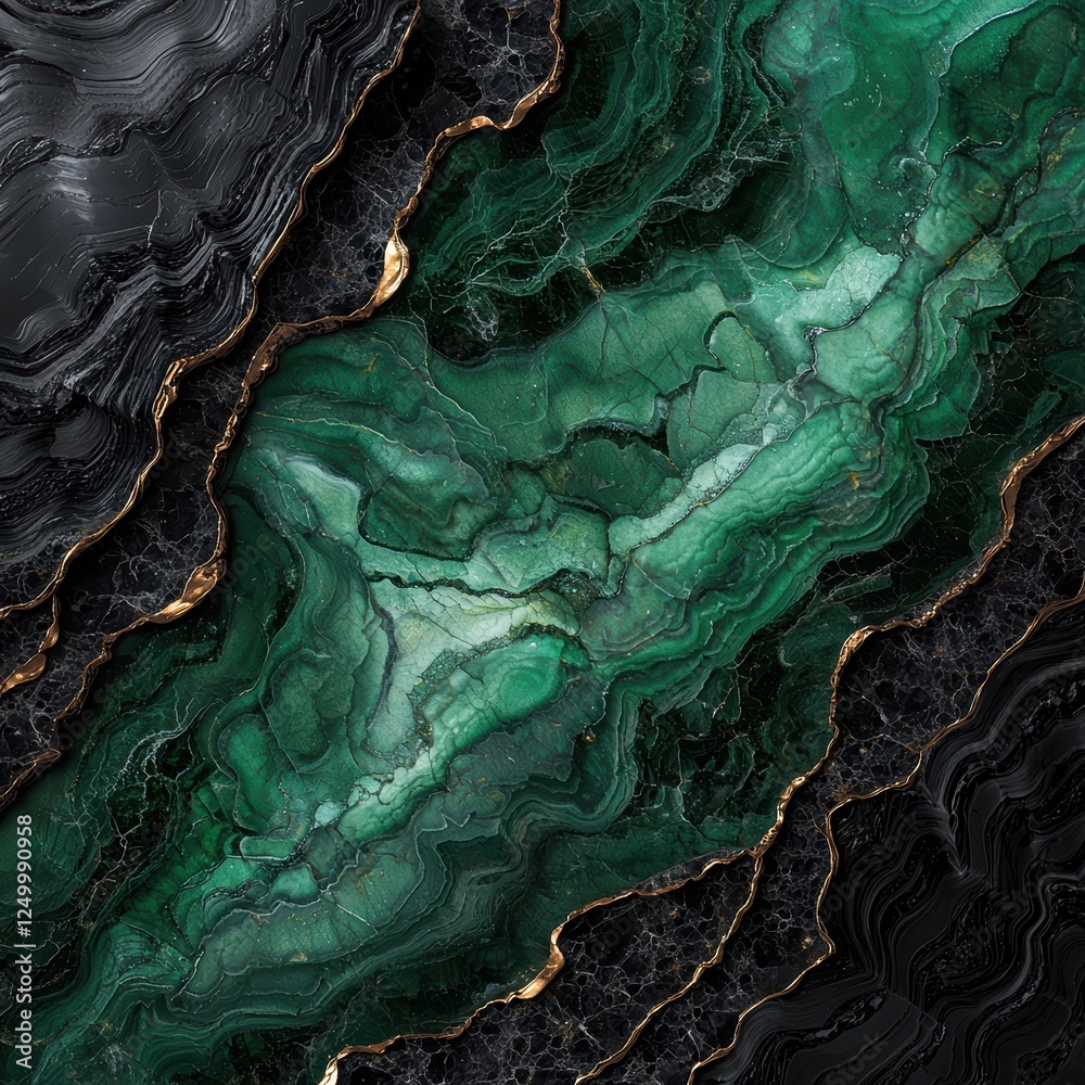 Fototapeta premium Abstract malachite texture with gold accents.